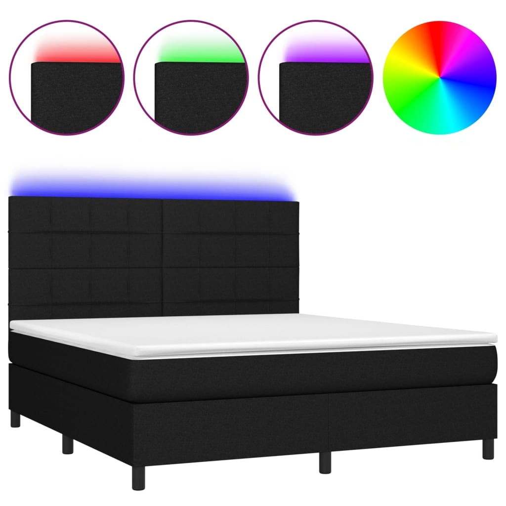 vidaXL Boxspringbett mit Matratze & LED Schwarz 160x200 cm Stoff Image
