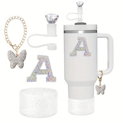 TEMU 4pcs Accessories Set For 30oz 40oz Tumbler, Including 10mm Diamond Straw Cover, Diamond Charm, Diamond Initial Id Letter And Glitter Silicone Boot Sleeve For Women For Gift Image