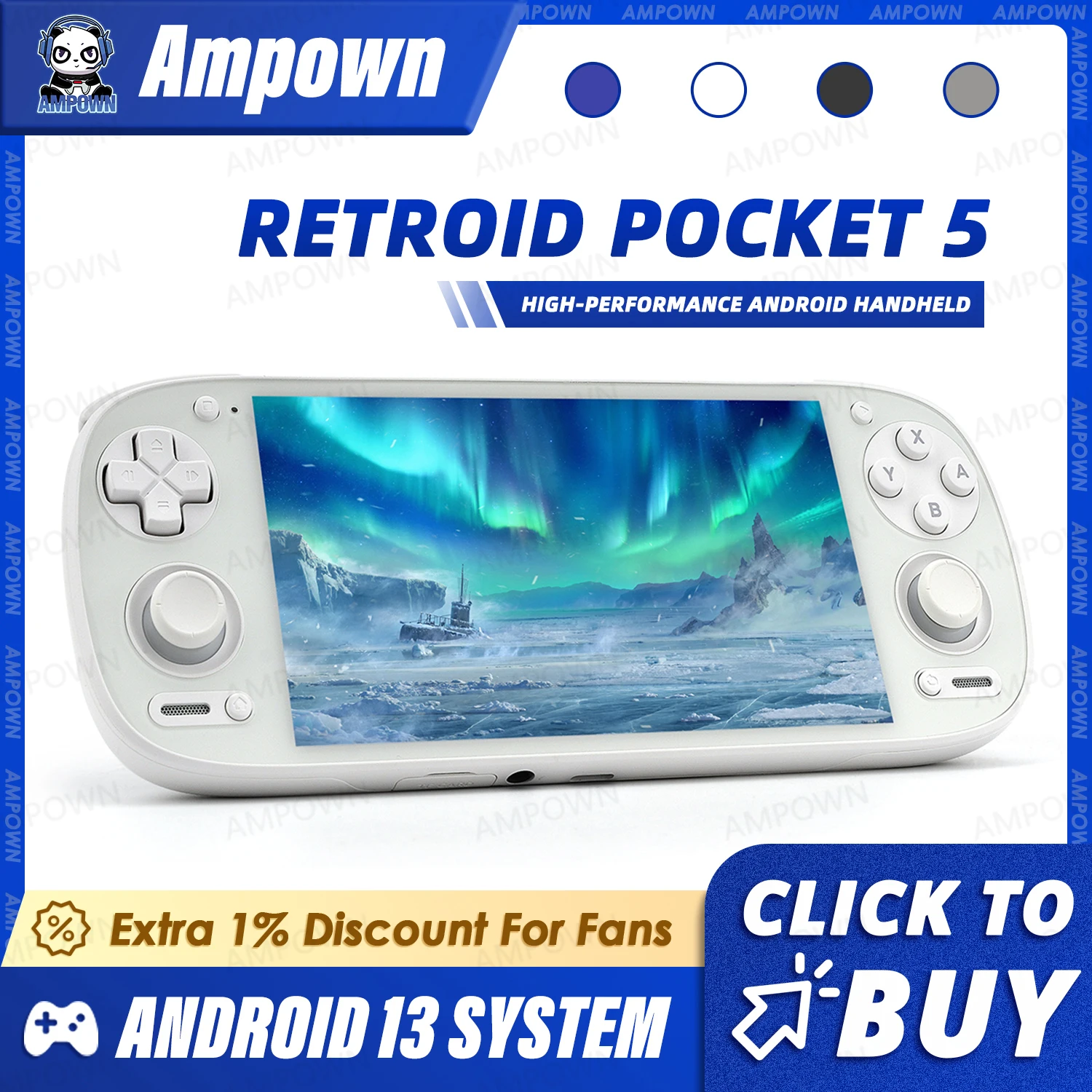 Retroid Pocket 5 Handheld-Spielekonsole, 5,5 Zoll AMOLED-Bildschirm, Android 13 Joystick, RGB-Lichteffekt, aktive Kühlung, Videospiele Image