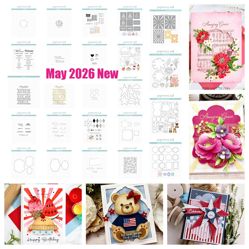 Mai 2026 Neue Papertray Ink Big Blooms: Elegante Rosen-Metallstanzformen und Stempel für DIY Handgemachtes Fotoalbum Scrapbook Kalender