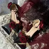 Victoria Elegant Demon Series Daily Red Rose Lolita Rot Schwarz Vielseitige spitze Satin High Heels Lolita Schuhe Hochzeitsschuhe