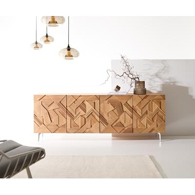 DELIFE Sideboard Dareios 200 cm Ulme Natur 3D Effekt 4 Türen Winkelfuß Edelstahl, Sideboards Image