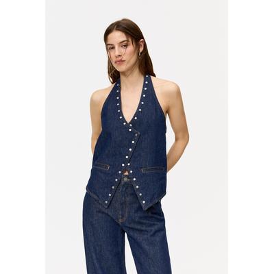Crossover Denim Vest With Studs