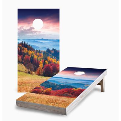 Sunrise Autumn Mountains Corn Hole Board Set w Case & Lights