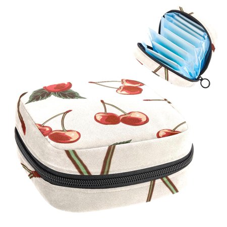 1Pc Cute Period Bag Menstrual Cup Pouch Large Storage Bag Sanitary Purse for Sanitary Napkin Pads Cute Cherry Seamless Vintage Style Pads Organizer for Girls Women