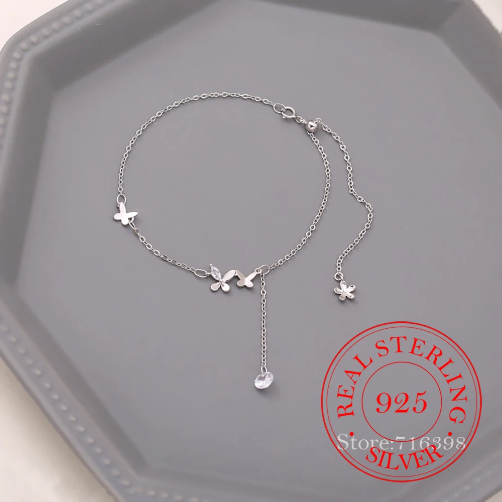 Echtes Geld Koreanische 925 Sterling Silber Einfache Schmetterling Fußkettchen Für Frauen Mädchen Homme Hochzeit Schmuck Geschenk Image