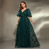 Frauen Abendkleider grün sexy tiefes V-Ausschnitt Kleid plus Größe Temperament elegantes Bankett