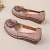 Neue Ballerinas aus Rindsleder für Damen mit Keilabsatz, Vintage-Slip-On-Schuhe für Damen, rote