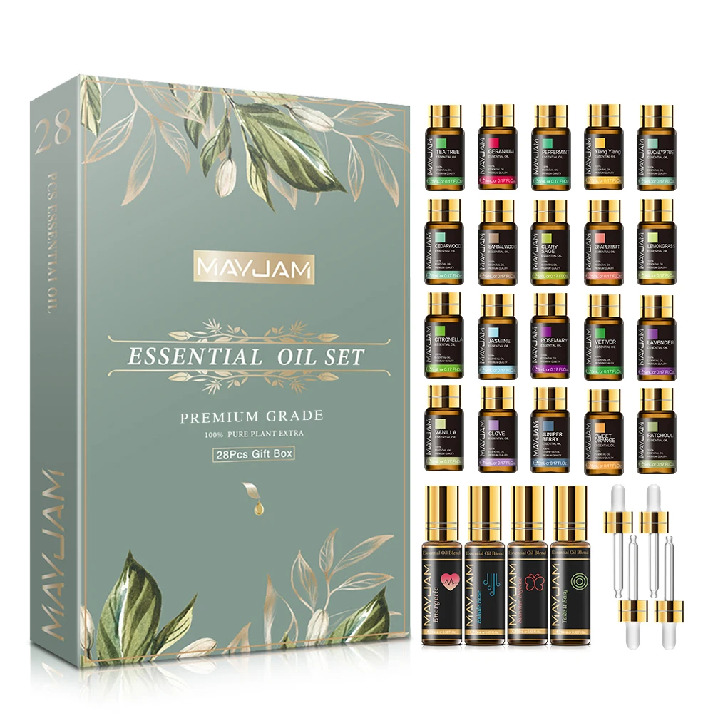 Mayjam ätherische öle set 28 stücke geschenk box für befeuchter diffusor aromatische kerzen auto lufter frischer frau männer aroma öl Image