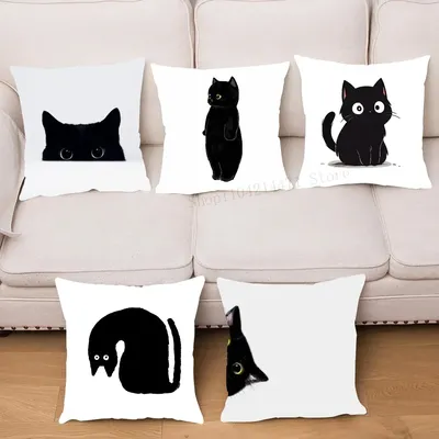 1pc Schwarze Katze Kissen Fall Platz Schlafzimmer Sofa Freizeit Komfort Kissen Auto Wohnzimmer Hause Image