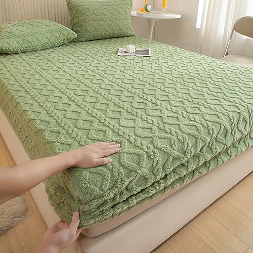 Samt Spannbettlaken Luxus super weich gemütlich bequem Strick geeignet für Herbst Winter und Frühling einfarbig Image