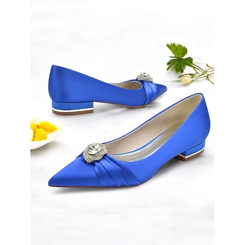 Elegante, spitze Damen-Satin-Ballerinas mit Kristallverzierungen – perfekt für Hochzeitsgäste und Abendveranstaltungen Image