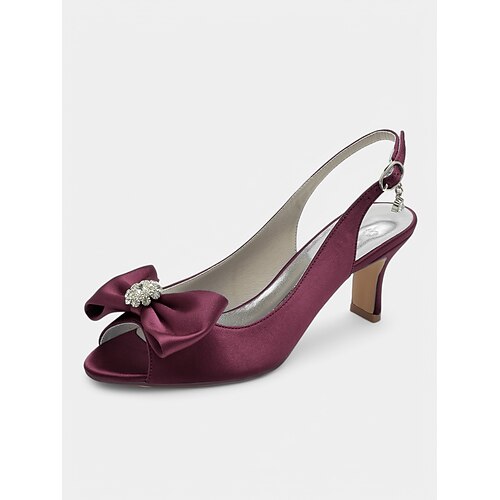 Champagnerfarbene Satin-Slingback-Pumps für Brautjungfern – Peeptoe-Schleifen-Hochzeitsschuhe, Strassbrosche-Pumps mit Kitten-Heel für Brautjungfern, Zeremonie, Empfang, Abschlussball und festliche Anlässe Image