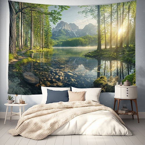 Landschaft Wald Hängender Wandteppich Wandkunst Großer Wandteppich Wandmalerei Dekoration Fotohintergrund Decke Vorhang Wohnheim Schlafzimmer Wohnzimmerdekoration Image
