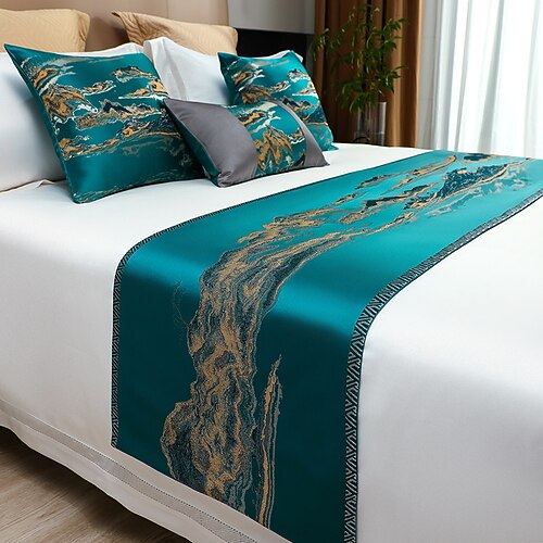 Bettläufer Bett-Schal Satin dekorativer Bett-Schal für Zuhause Hotel Bettüberwürfe Schals Schutz moderner einfarbiger Bettläufer für das Fußende des Bettes Heim Schlafzimmer Bettwäsche Dekoration Image