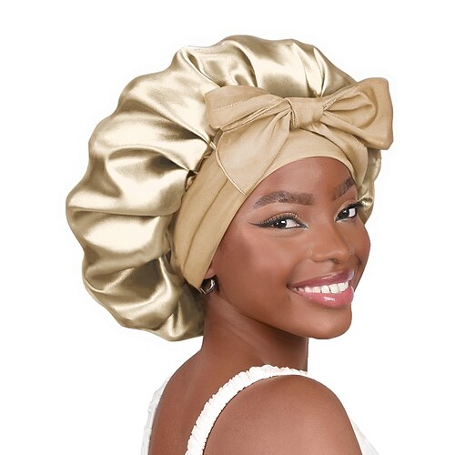 Schlafhaube aus Seidensatin mit Schleife für Damen – weicher, bequemer und stilvoller Haarschutz, in mehreren Farben erhältlich Image