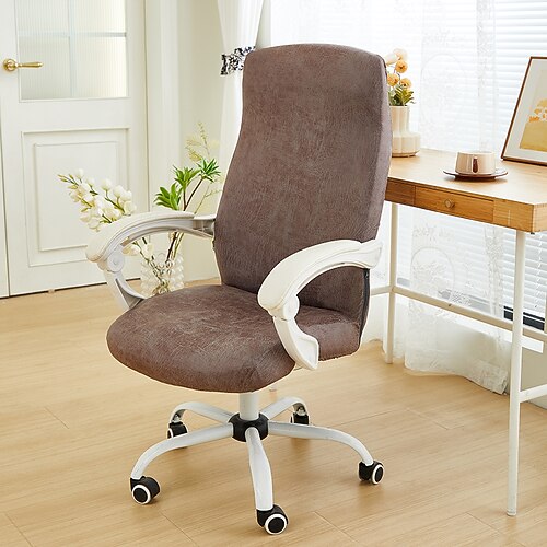 wasserdichte, elastische Stuhlhussen aus PU-Leder, schmutzabweisend, drehbar, dehnbar, Stuhlbezug für Bürocomputertisch, abnehmbare Schonbezüge, Stuhlbezug mit Reißverschluss für Büro Image