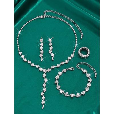 Gold Rhinestone Jewelry Set – Elegant Necklace, Bracelet, and Ring Set for Women, Perfect for Formal Events, Weddings and Special Occasions