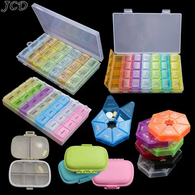 JCD Portable Pills Organizer 7 Days Weekly Medicine Storage Box Travel Sealed Sub Packaging Box for