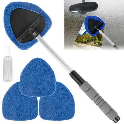 Car Windshield Cleaner Microfiber Car Window Cleaning Brush with Washable Pad Extendable Handle