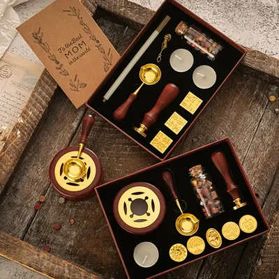 Wax Seal Stamp Set Vintage Kit Luxury Wedding Invitation Postcard Sealing Wax Beads Seal Stamp