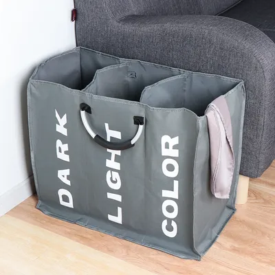 1PC Foldable Home Laundry Basket Large Dirty Laundry Basket Hamper 3 Section Oxford Cloth Dirty