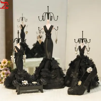 Black Jewelry Rack Household Creative White Wedding Dress Model Necklace Rack Red Earring Rack