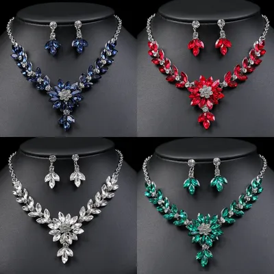 3pcs fashionable women's jewelry set with crystal contrasting flower necklace earrings and evening