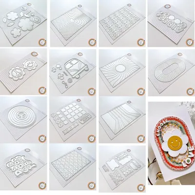 Smiley Flowers Bus Circle Retro Pattern Rainbow Hearts Ovals Metal Cutting Dies Silicone Stamps Stencil Diy Scrapbooking Paper