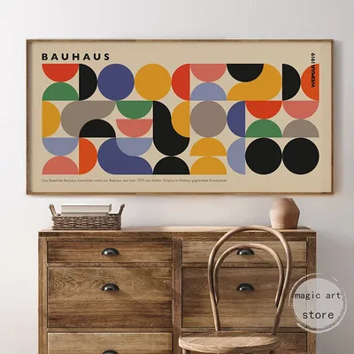 Mid Century Modern Maximalist Bauhaus Exhibition Geometric Art Poster Canvas Painting Wall Prints