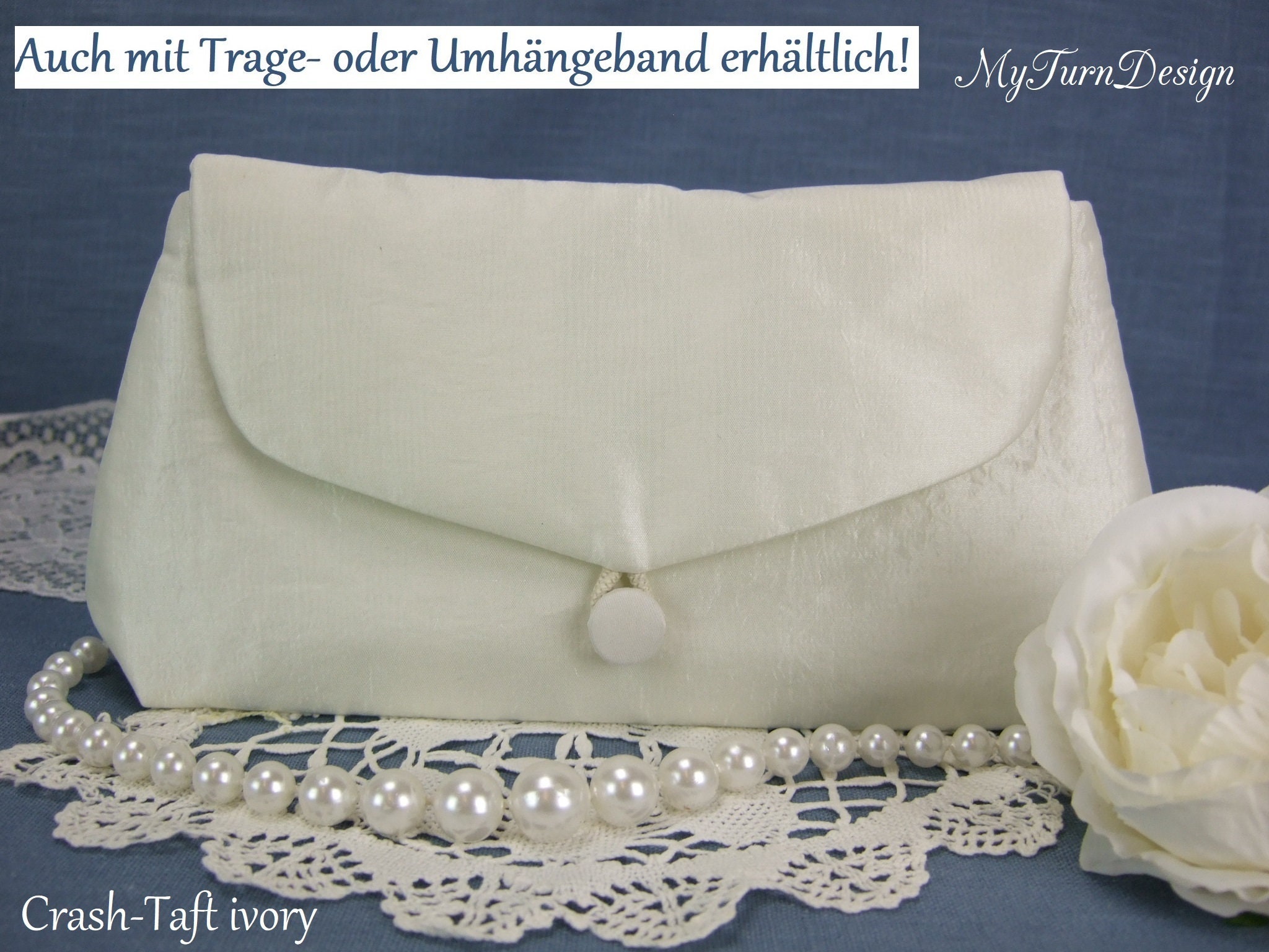 Borsa da sposa, borsa da sposa color avorio, pochette da sposa, pochette da sposa, piccola pochette color avorio, taffetà stropicciato, festosa, sempl