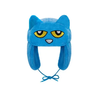 Unique Blue Bear Ear Lei Feng Hat with Big Eye Design Embroidered Cartoon Warm Coral Velvet Ear