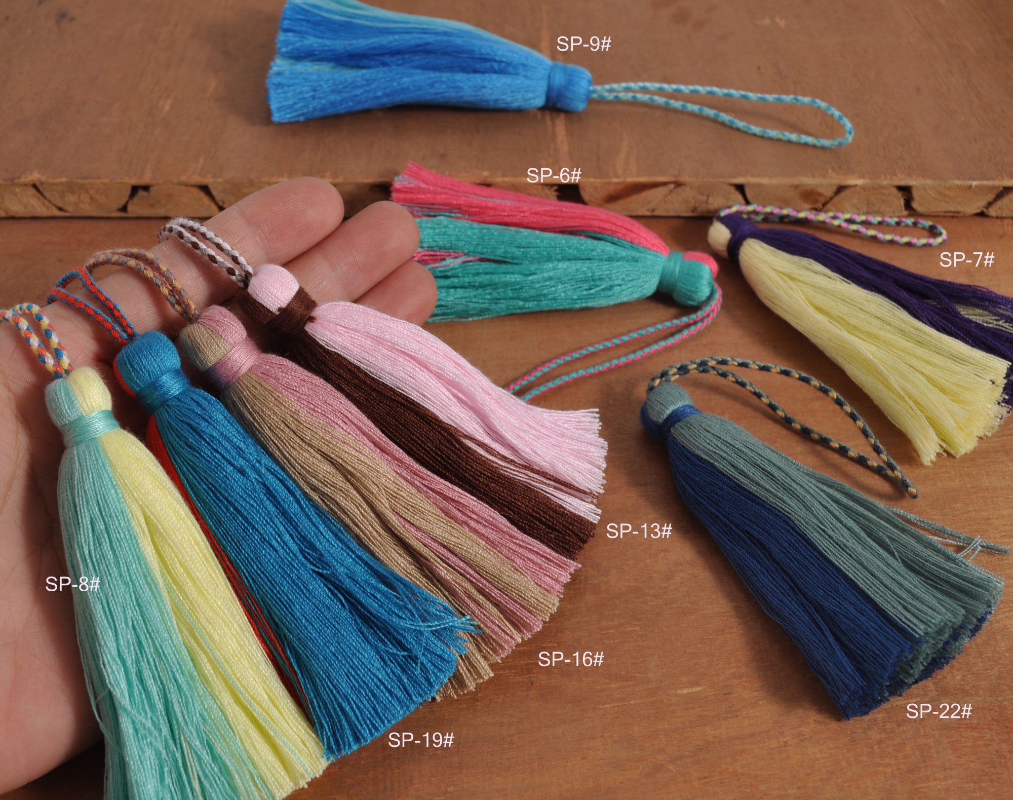 Nappa di cotone colorata, 1/2/5/10 pezzi, nappa bicolore, nappa con passanti, fornitura artigianale di nappe di cotone fatte a mano, nappa lunga, napp