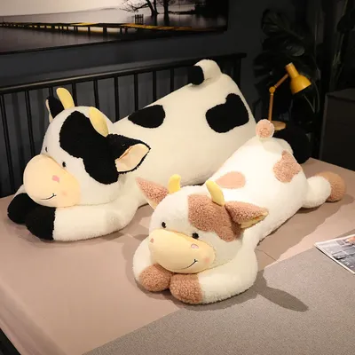 90/110CM Cute Milk Cow Plush Toys Cartoon Stuffed Animal Cattle Dolls Sleeping Pillow Girls Birthday