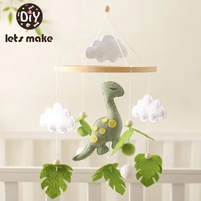 Felt Dinosaur Wooden Mobile Musical Bed Bell Hanging Toy Baby Rattle Toys 0-12 Month Newborn Infant