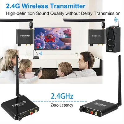 50m Long Range 2.4GHz Transmitter Receiver Wireless Audio Adapter with Volume Control for Subwoofer