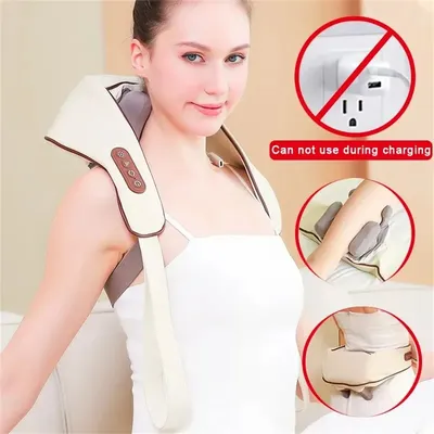 Wireless Electric Shiatsu Neck and Back Massager Soothing Heat Deep Tissue 5D Kneading Massage