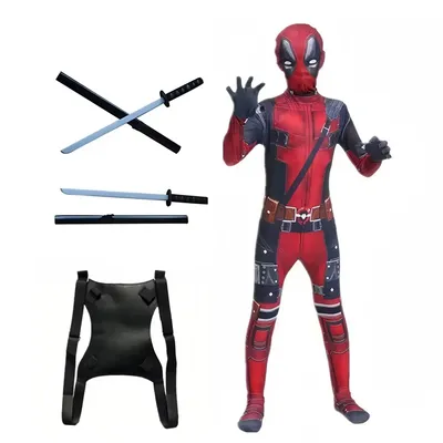 Kids Deadpool Bodysuit Character Peter Parker Dress Fencing Deadpool3 Suit Fencing Cosplay Jumpsuit