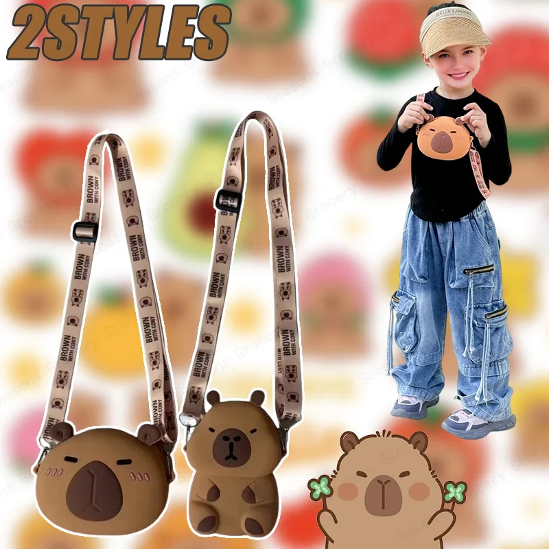 2025 Silicone Kapybara Children's Soft Gel Water Dolphin Doll Waterproof Shoulder Crossbody Adjustable Shoulder Strap Coin Purse