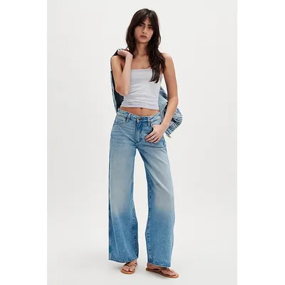 Wrangler World Wide Mid-Rise Wide-Leg Jeans at Free People in Rocky Wash, Size: 27