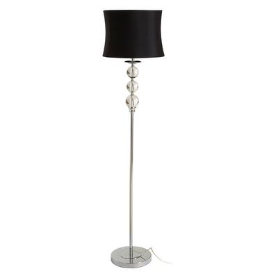 Chrome Stick and Crystal Orb Floor Lamp with Black Bamboo Shade