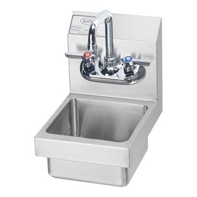 Krowne Space Saver HS-1 12" x 9" Wall-Mounted Hand Sink and Silver Series Faucet with 0.5 GPM Aerator, 4 1/2" Double Bend Spout, and Lever Handles