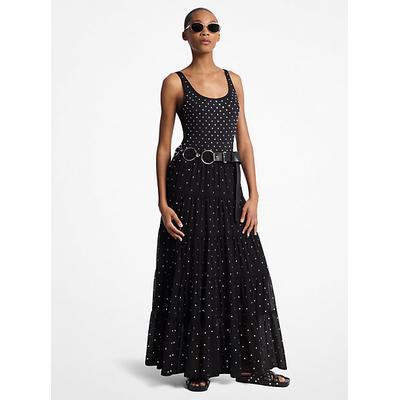 Michael Kors Studded Georgette Tiered Maxi Skirt Black L