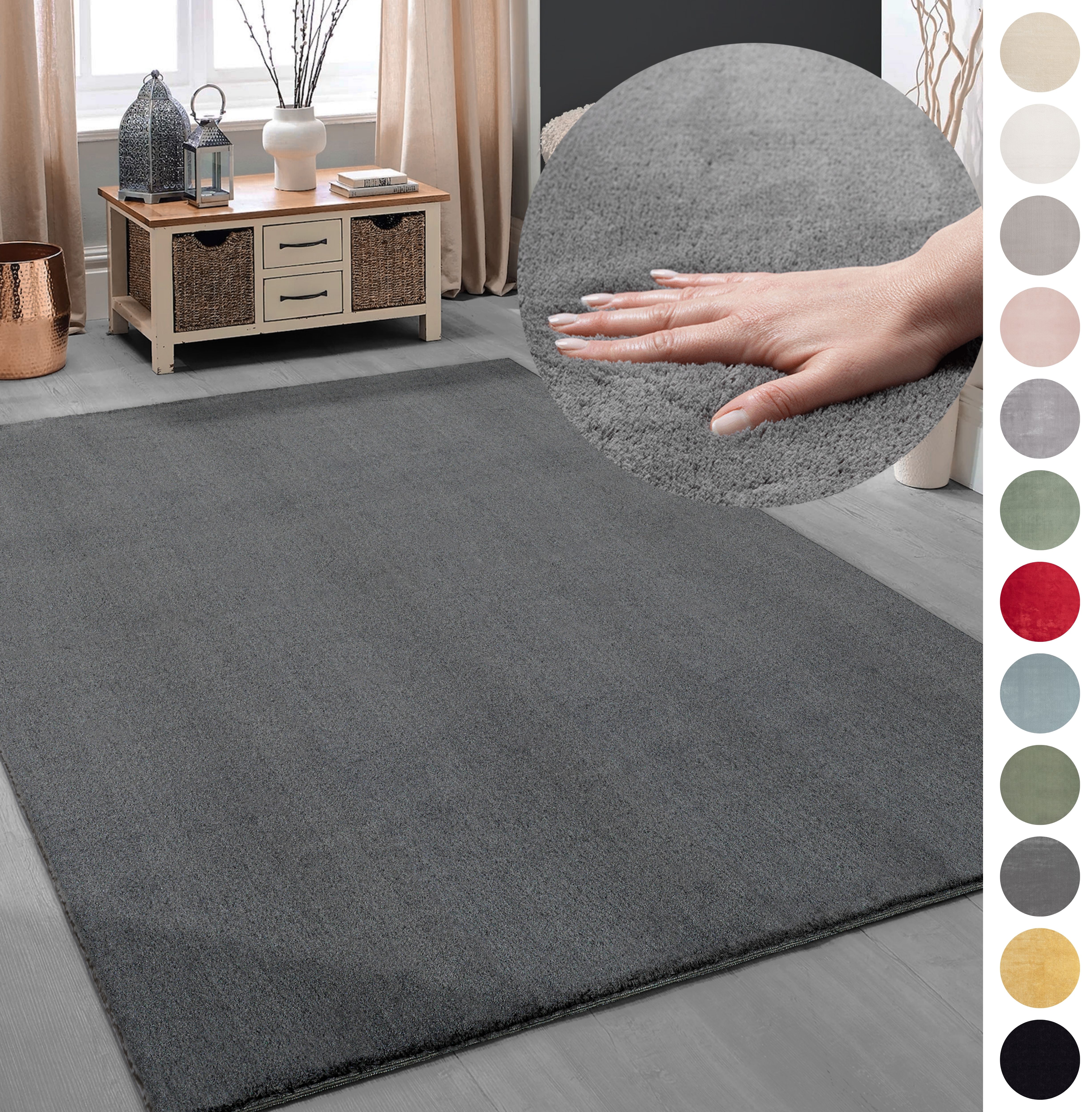 Teppich MY HOME "Arabell, Kunstfellteppich, Felloptik, waschbar", grau (dunkelgrau), B:240cm H:16mm L:340cm, Polyester, Teppiche, flauschig, kuschelig, Anti-Rutsch-Unterseite, Wohnzimmer, Schlafzimmer Image