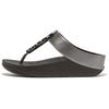 Dianette FITFLOP "HALO BEAD-CIRCLE METALLIC TOE-POST SANDALS", Damen, Gr. 38, pewter schwarz, altsilberfarben, Lederimitat, Glitzer, metallic, modisch, Schuhe, Pool Slides, Pantolette mit dämpfender Zwischensohlentechnologie