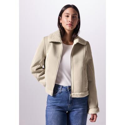 Kurzjacke STREET ONE STUDIO, Damen, Gr. 40, beige (pearly sand), Stoff, Obermaterial: 100% Polyester; Details: 100% Polyester, unifarben, casual, normal normal, V-Ausschnitt, Langarm Bündchen, Jacken, soft und weich Image