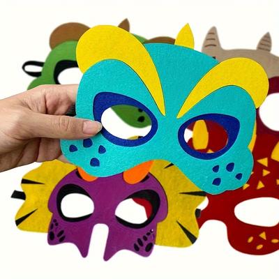 TEMU 6/12/24pcs Dinosaur Masks Party Felt And For Dinosaur Party Decorations Masks Different Types - For Birthday Party, Best For Christmas, Thanksgiving Image