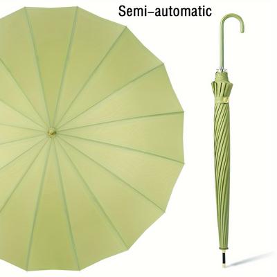 TEMU Chic 16k Waterproof Automatic Umbrella With Curved Handle - Rubber Grip, 16 Ribs, Windproof Design Image