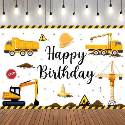 TEMU 1pc, 5x3ft Construction Happy Birthday Backdrop Banner For Birthday Party Supplies Dump Truck Excavator Crane Digger Zone Background Photo Booth Props For Birthday Party Decorations