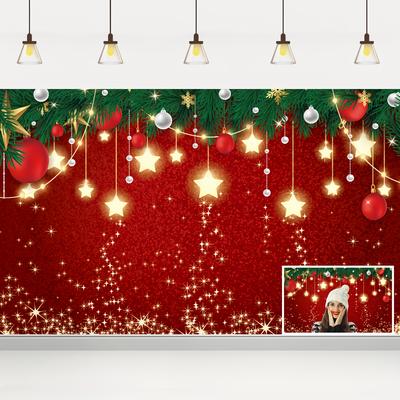 TEMU 1pc, Christmas Red Background Winter Snowflake New Year's Eve Photography Family Party Shining Stars Background 71x43inch